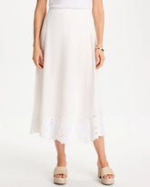 Chico's | Alabaster Twill Embroidered Hem Skirt