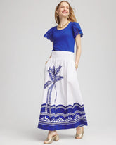Chico's | Tropical Smocked Waist Pull-On Skirt