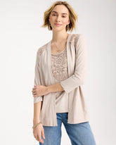 Chico's | Embroidered Cotton Slub 3/4 Sleeve Cardigan