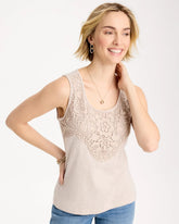 Chico's | Embroidered Cotton Slub Scoopneck Tank