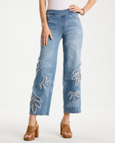 Chico's | Tropical Embroidery Pull-On Wide Crop Jean