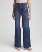 Chico's | Embellished Frayed Flared-Leg Jeans