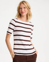 Chico's | Striped Pima Elbow Sleeve Tee
