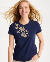Chico's | Cotton Stretch Cap Sleeve Embroidered Tee