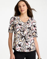 Chico's | Printed Cotton Slub V-Neck Tee