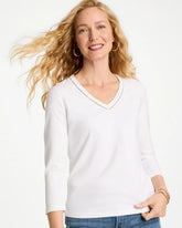 Chico's | Trim Detail Cotton Stretch 3/4 Sleeve Tee