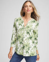 Chico's | Printed Slub Splitneck Henley Tee