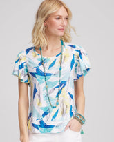 Chico's | Linen Smocked Flutter-Sleeved Tee
