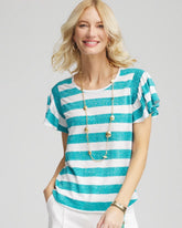 Chico's | Linen Metallic Striped Flutter-Sleeve Tee