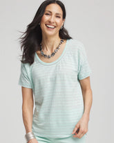 Chico's | Striped Sweater-Trim Linen Tee