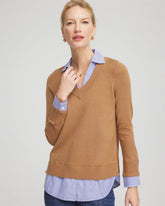 Chico's | Camel Built-In Shirt Knit Sweater
