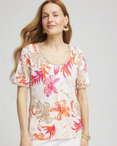 Chico's | Floral Print Crochet-Trim Pullover Sweater