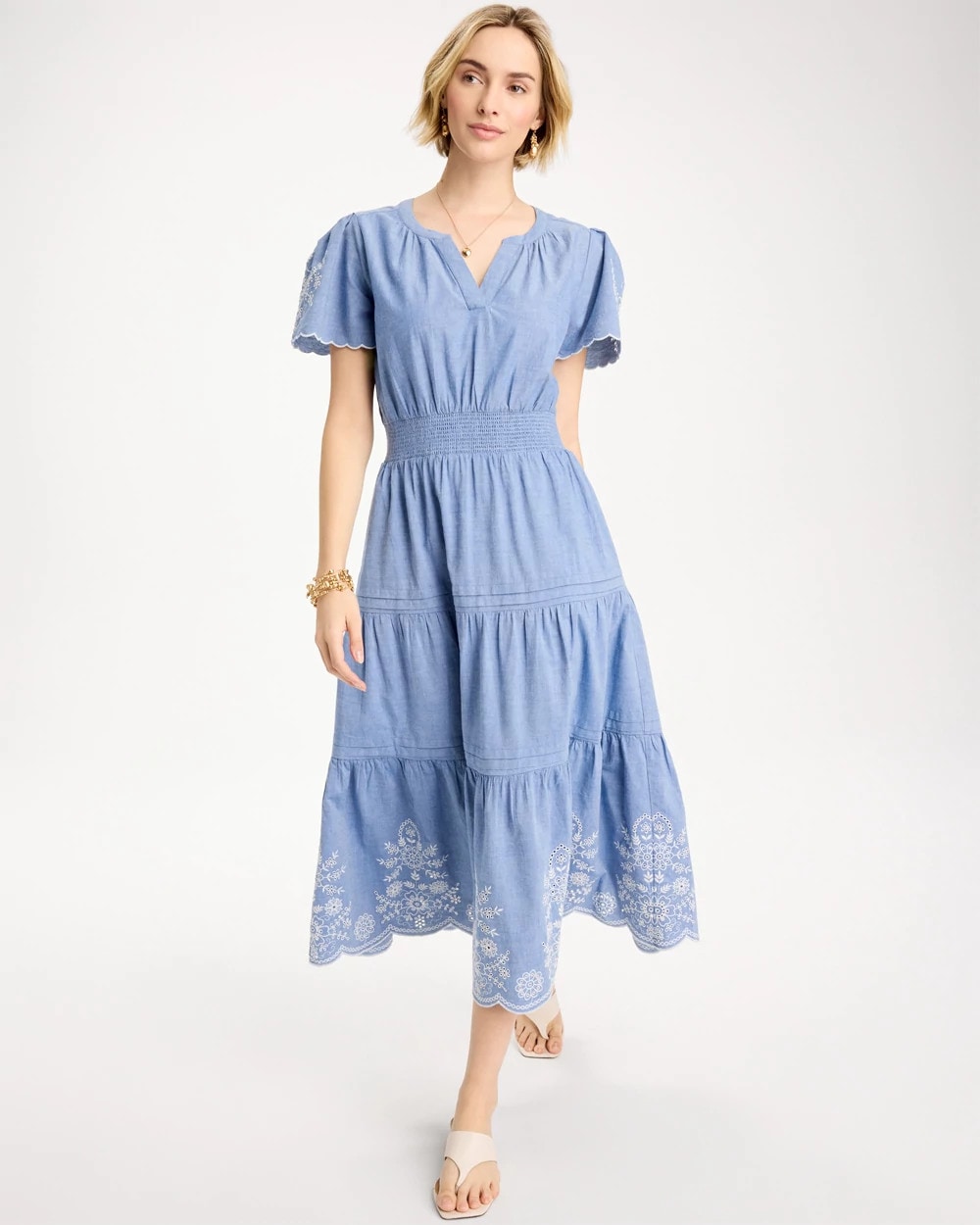 Chico's | Chambray Embroidered Dress