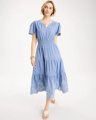 Chico's | Chambray Embroidered Dress