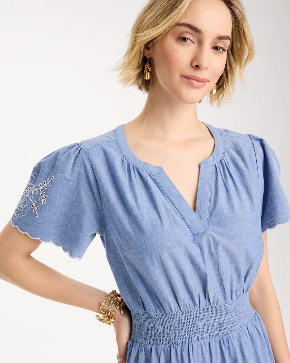 Chico's | Chambray Embroidered Dress