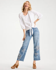 Chico's | Tropical Embroidery Pull-On Wide Crop Jean