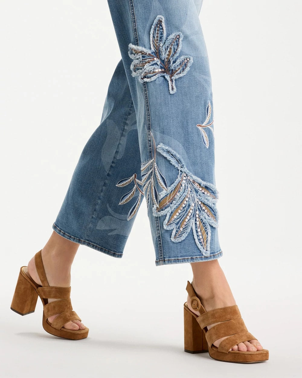 Chico's | Tropical Embroidery Pull-On Wide Crop Jean