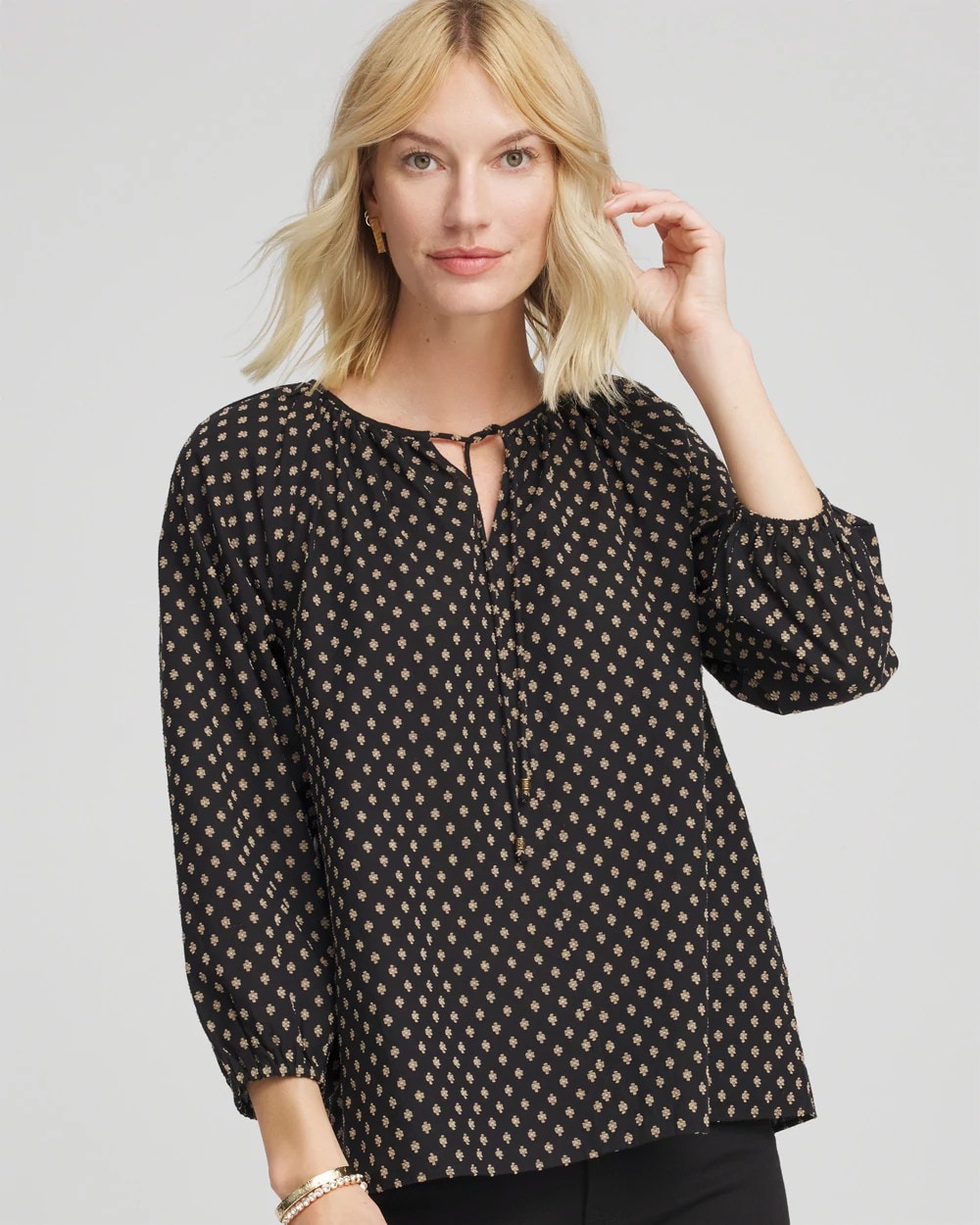 Chico's | Floral Print Tie-Neck Top