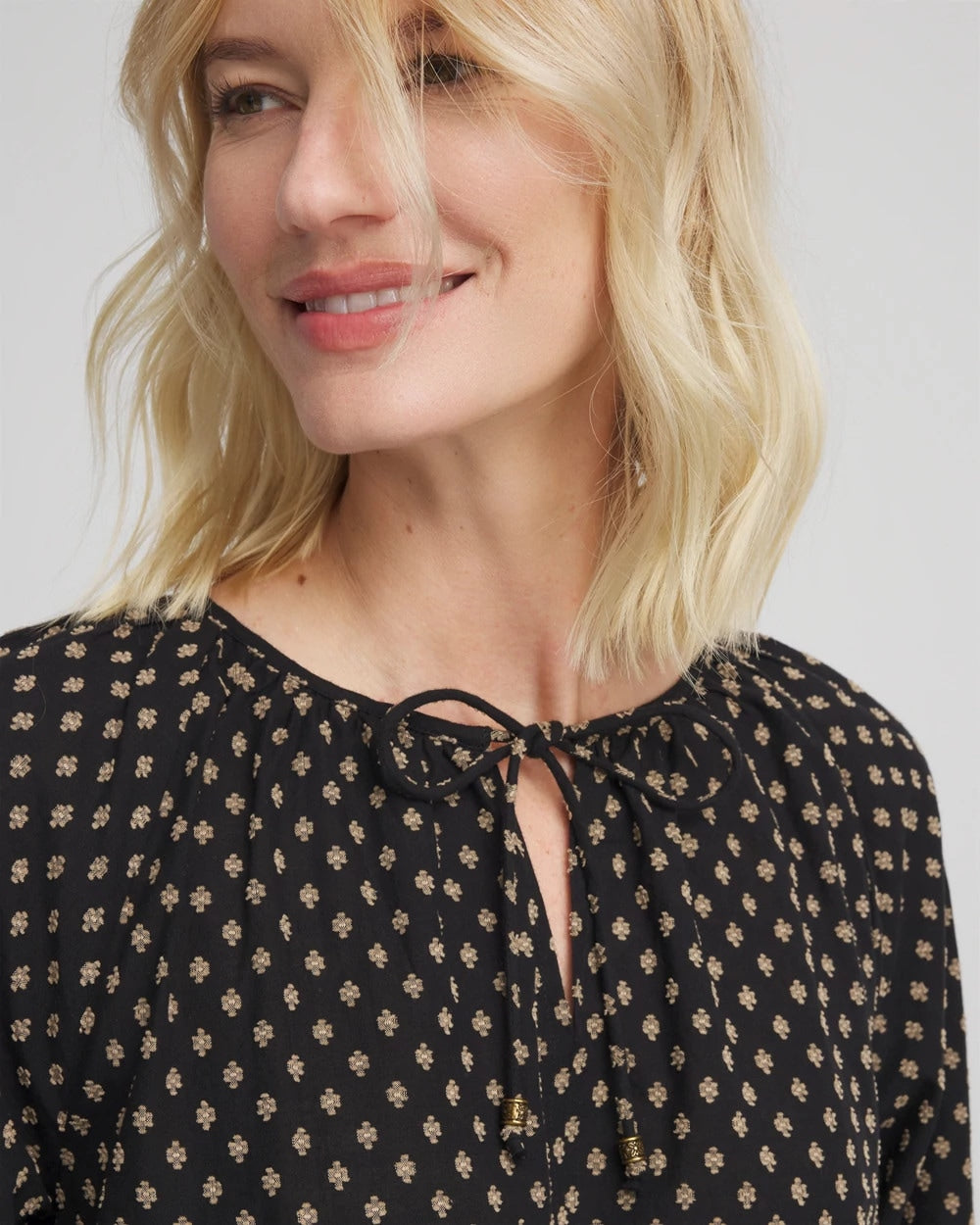 Chico's | Floral Print Tie-Neck Top